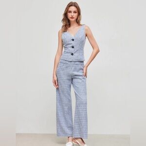 Cider TWEED MID RISE CHECKS ZIPPER WIDE LEG TROUSERS XL AB5-14